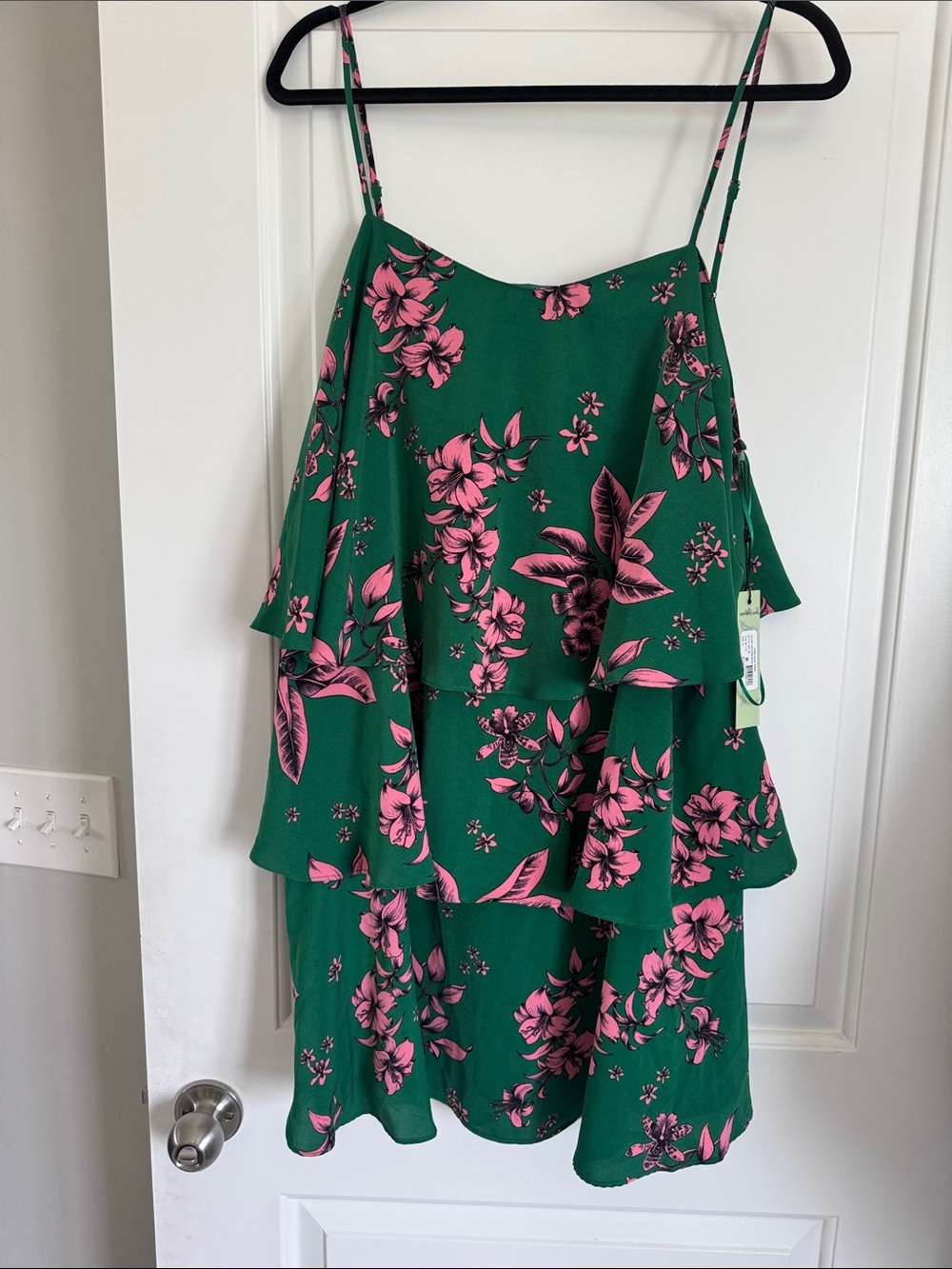 Sam Edelman Green Tiered Mini Dress with Pink Floral Print